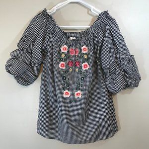 NWT Cactus Flower Gingham Embroidered Tunic Top